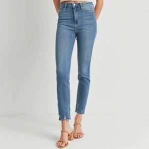 Hi Rise Slim Straight Jeans (Medium Wash)